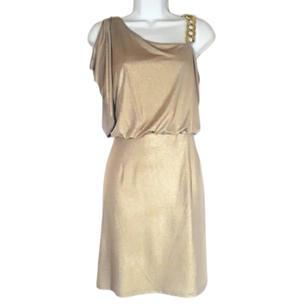 SOHO Apparel Chain Strap Champagne Shimmer Dress 8 Medium